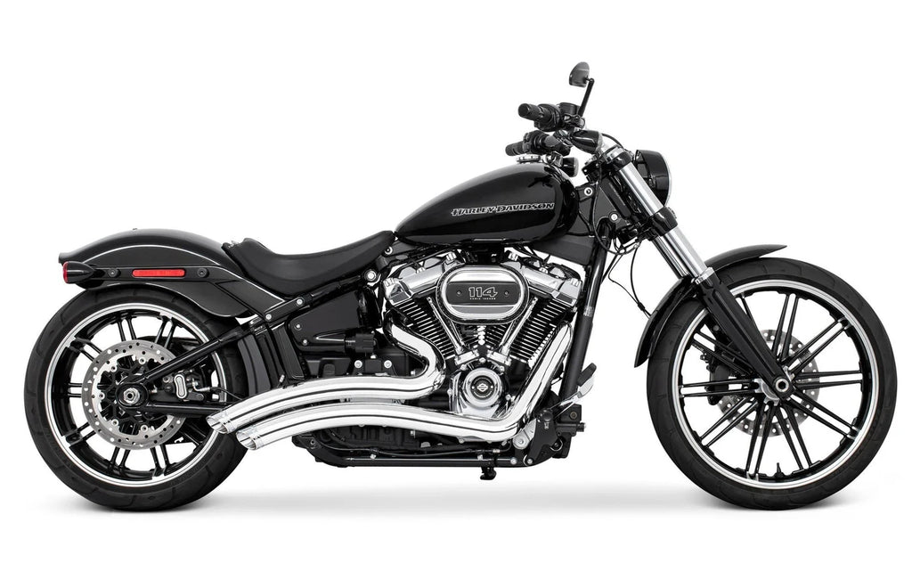 Sharp Curve Radius Exhaust – Chrome With Chrome End Caps. Fits Softail 2018up. – Freedom Performance Exhaust (Copy)