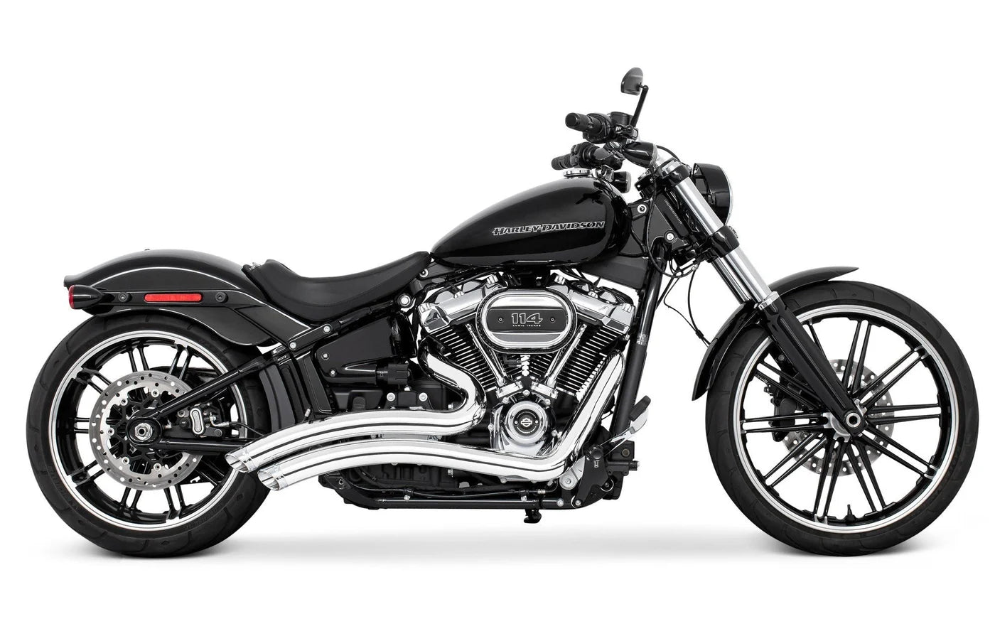 Sharp Curve Radius Exhaust – Chrome With Chrome End Caps. Fits Softail 2018up. – Freedom Performance Exhaust (Copy)