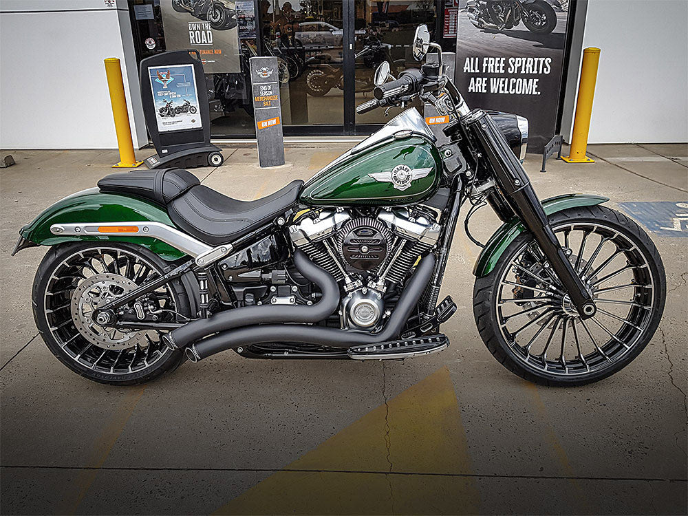 Sharp Curve Radius Exhaust – Black With Black End Caps. Fits Softail 2018up. – Freedom Performance Exhaust