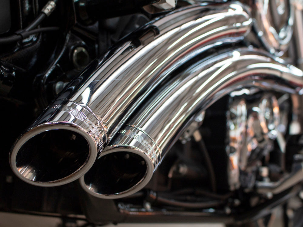 Radical Radius Exhaust – Chrome With Chrome End Caps. Fits Softail 2018up. – Freedom Performance Exhaust
