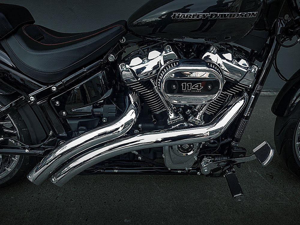 Radical Radius Exhaust – Chrome With Chrome End Caps. Fits Softail 2018up. – Freedom Performance Exhaust