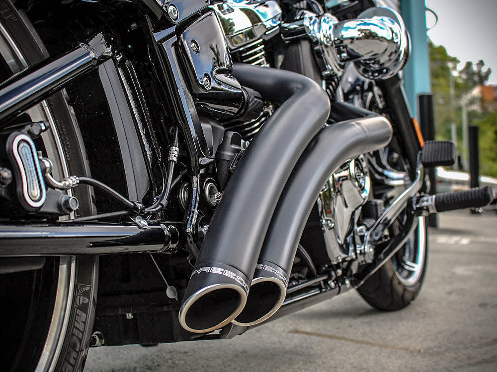 Radical Radius Exhaust – Black With Black End Caps. Fits Softail 2018up. – Freedom Performance Exhaust (Copy)