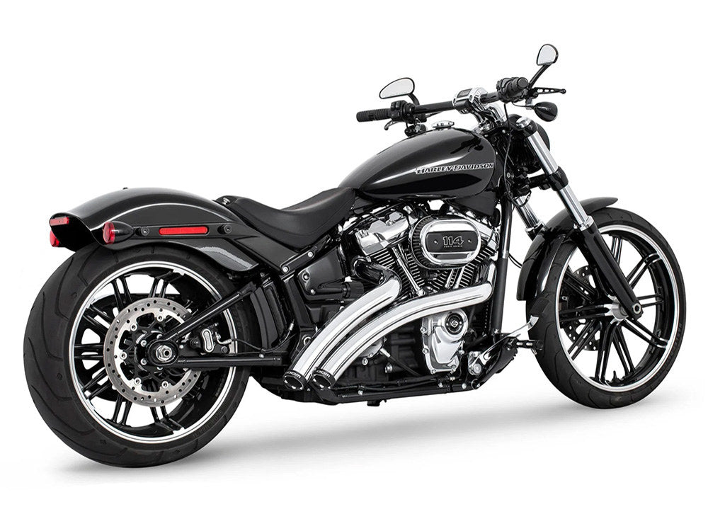Radical Ground Pounder Exhaust – Chrome With Black Straight Cut End Caps. Fits Softail 2018up – Freedom Performance Exhaust