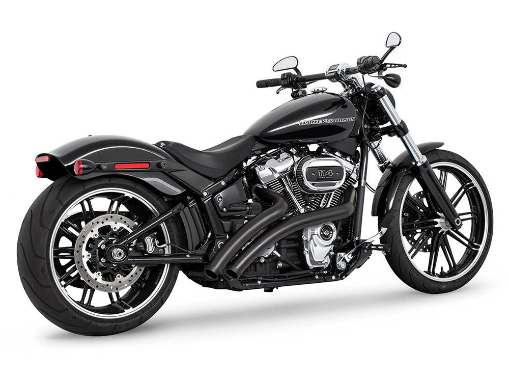Radical Ground Pounder Exhaust – Black With Black Straight Cut End Caps. Fits Softail 2018up – Freedom Performance Exhaust